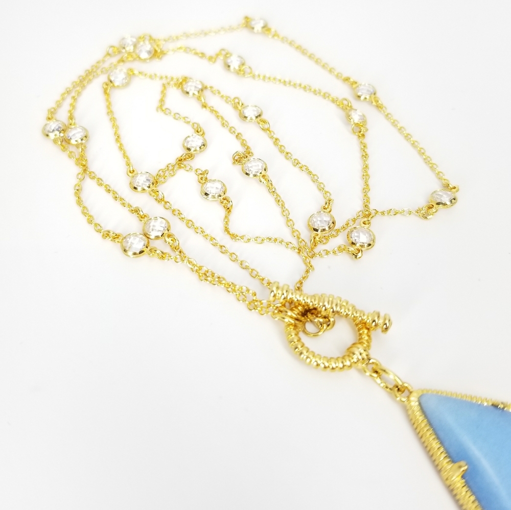 2 Ways Tassel Blue Agate CZ Necklace NWT - Picture 4 of 10